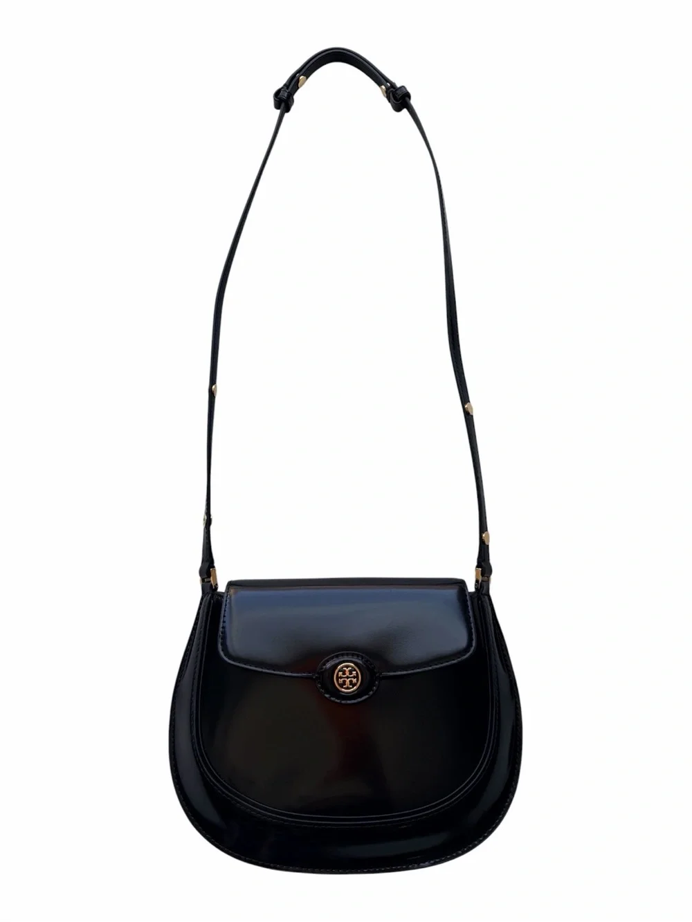 Tory Burch ROBINSON SPAZZOLATO SMALL FLAP BAG - BLACK